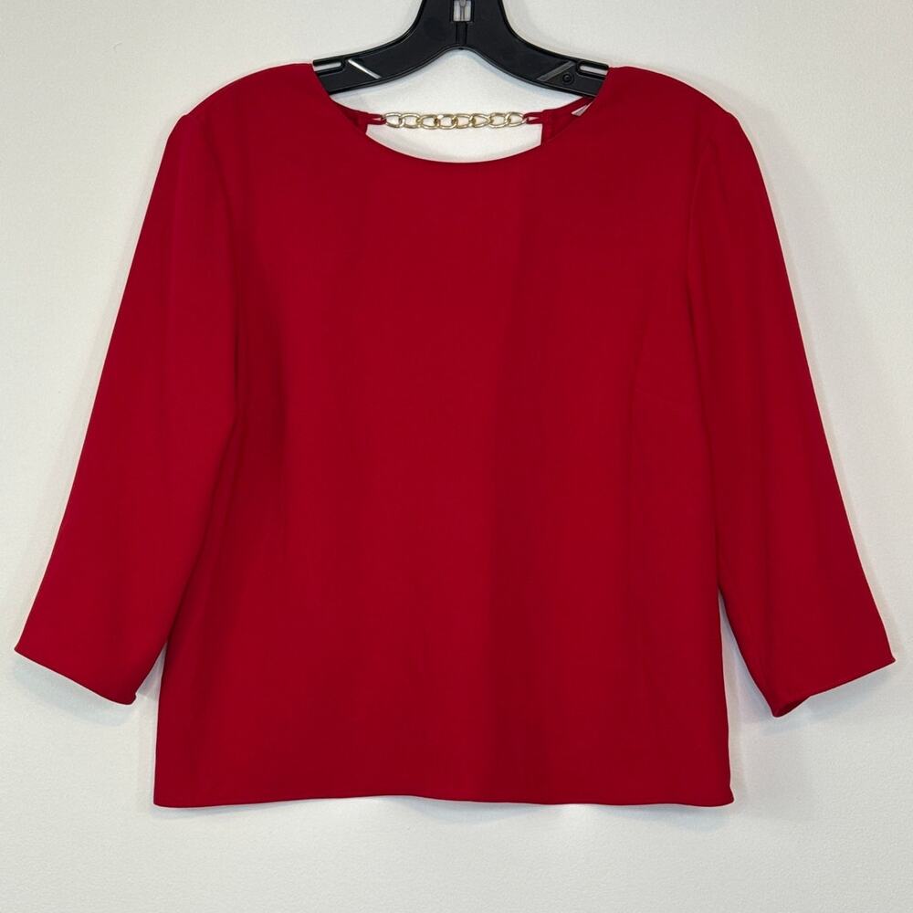 Amanda Uprichard Scarlett Red Gold Chain Link Cutout Back Blouse XS Designer
